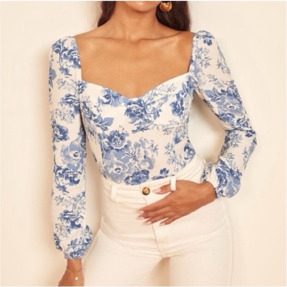 Reformation Blue Floral Crop Top